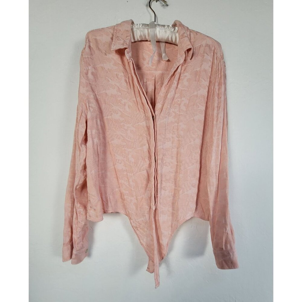Anthropologie Cloth & Stone Women Joanie Tie-Front Button-Down Shirt Large Peach